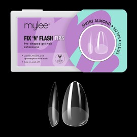Mylee Fix N Flash Soft Gel Tips - Short Almond - 552PCS, Full Cover Soft Gel Nail Tips, Nail Art Gel Nail Extensions, Flexible & Resistant, 12 Different Sizes, Fit All Nails