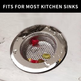 Lynnado 2 Pcs Sink Strainer for Most Kitchen Sink Drain Basket, Upgraded Kitchen Sink Strainer (Outer Diameter 4.5 Inch),Kitchen Sink Drain Basket. Stainless Steel Bright Chrome