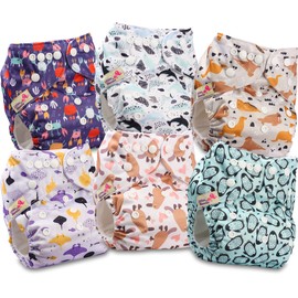 Littles & Bloomz 6 Reusable Pocket Cloth Nappies (Popper), P0601