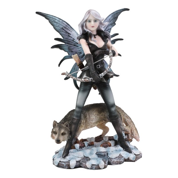 Ebros Winter Snow Fairy Goddess Artemis Hunting with Gray Wolf