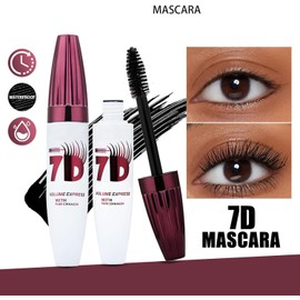 7D Máscara de Pestañas Impermeable con Fibras - Volumen y Larga Duración, Rizado y Levantado, Fórmula de Secado Rápido y Antimanchas, Efecto Dramático de Pestañas Postizas, Uso Suave y Flexible para Mujeres (Negro azabache)