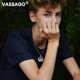 VASSAGO Ankh Cross Necklace for Women Men Eye of Horus Turquoise Wing Ancient Egyptian Protection Religious Gift, Stainless Steel, No Gemstone