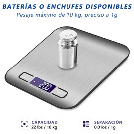 DQST Bascula Digital Cocina, Báscula para Alimentos, Utilizable con Carga USB y Batería (incluida), con Pantalla LCD, 10 kg / 22 lbs, Precisión de 1 g, Una Bascula Gramera Imprescindible en la Cocina.