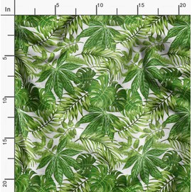 Soimoi Green Cotton Cambric Fabric Tropical Leaves Decor Fabric Printed metre 56 Inch Wide