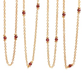 Natural Garnet Beads Station Necklace for Women, January Birthstone, Gold Plated Jewelry, 34+2 Inch Extender