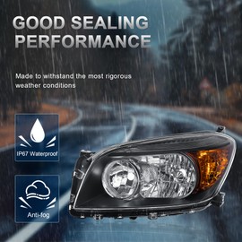 KUIPERAUTO Pair Headlights Assembly Compatible for 2006-2009 Toyota RAV4 4-Door Halogen Only Black Housing Clear Lens Amber Reflector Front Lamps Left and Right Side #8117042331