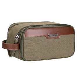 WITZMAN Canvas Toiletry Bag for Men Large Capacity Hanging Dopp kit for Men Leather Toiletries Water-resistant Bathroom Bag(A8002 Army Green)