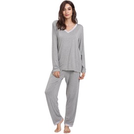 GYS Viscose from Bamboo Women's Pajama Sets Super Soft Long Sleeve Sleepwear Comfy Winter Pjs Sets S-4X, B- V Neck - Heather Grey, 3X-Large Plus