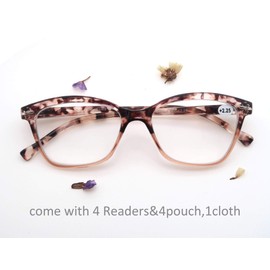 MODFANS Women Reading Glasses 1.0 Brown Demi Cateye Ladies Readers with Comfort Spring Hinge Pattern Design Pouch Included 4 Pack