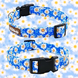 Tunkoo Blue Daisy Dog Collar, Cute Adjustable Premium Cotton Collar Durable Plastic Buckle for Small Medium Large Boys Girls Dogs, M