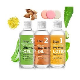 Before And After Waxing Skin Care Products, Chamomile Pre Wax Cleanser Lotion, Almond Oil Moisturizing Wax Remover, Post Wax Cooling Aloe Vera Gel, 3 Bottles Hair Removal Waxing Kit for Women