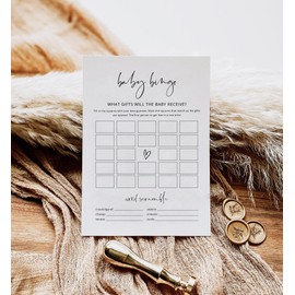 Baby Shower Bingo Game - Baby Gift Bingo with Word Scramble, Blank Squares, 50 Cards (Minimalist)