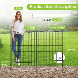 INJOPEXI Decorative Garden Fence 12 Panels 26ft(L)×36in(H) Metal Garden Fences with 11 Panels + 1 Gate, Animal Barrier Rabbit Fence Rustproof Wire Temporary Dog Fencing Outdoor for Backyard Lawn