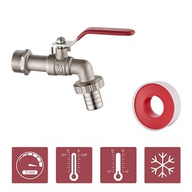 Ibergrif M22202 Garden Tap with Connector, G3/4 Inch Inlet and G1/2 Inch Outlet Outdoor Taps, Antifreeze -10 ℃, High Temperature Resistance 120 ℃ Single Tap Ball Valve Outside Faucet, Brass