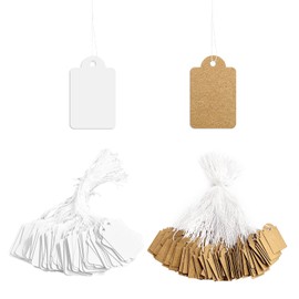600 Blank Price Tags - Fine Cotton Thread, Handwritten Jewelry, Paper Gift, Mini Kraft Paper Labels, Clothing Display Hang Tags With Rope (25*15mm)