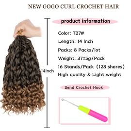 14 Inch Gogo Curl Crochet Hair 8 Packs Pre-looped Ocean Wave Crochet Hair Bohemian Box Braids Deep Wave Crochet Hair Synthetic Water Wave Curly Braiding Hair for Women (16Strands/pack T27#)