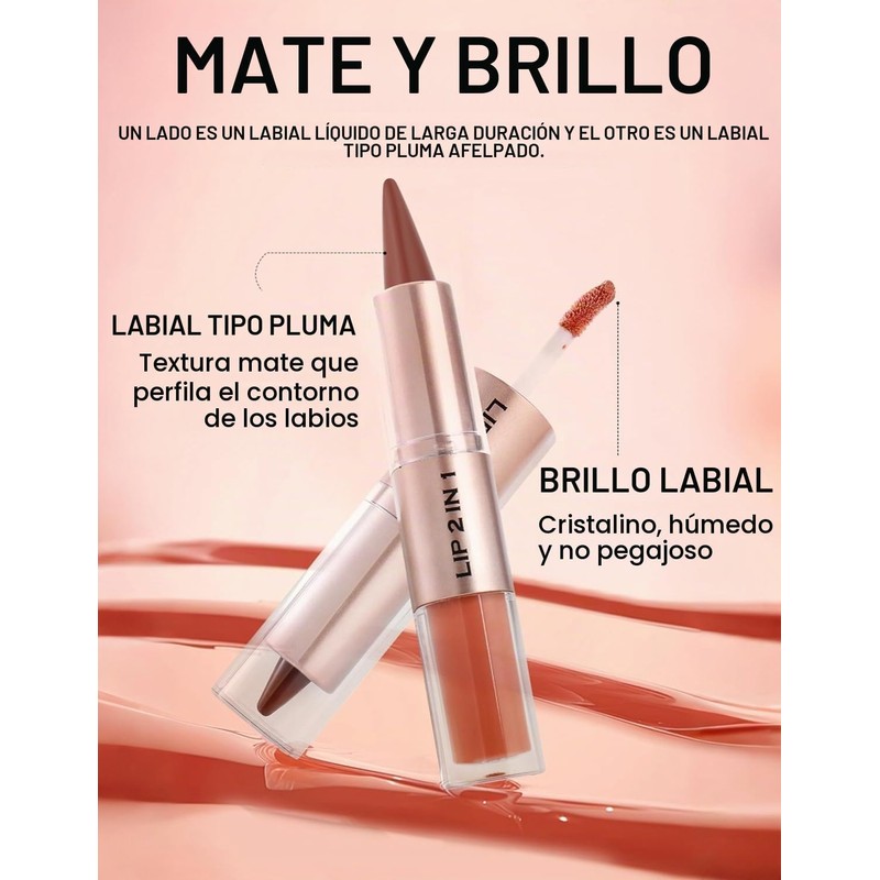 Lápiz de Labios y Pintalabios Líquido 2 en 1 con