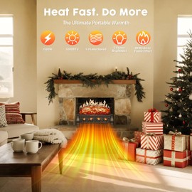 KISSAIR Electric Fireplace Log Inserts Heater, 21'' Freestanding Electric Fireplace Log Set with Adjustable Flame Brightness and Flicker Speed, Heater 750W/1500W, Remote Control, Overheat Protection