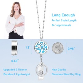 SAM & LORI Strong Retractable Pretty Lanyard for ID Badges Holder Stainless Steel Metal Lanyard Silver Chain with Badge Clip for Women Teachers Nurse Tree of life 4