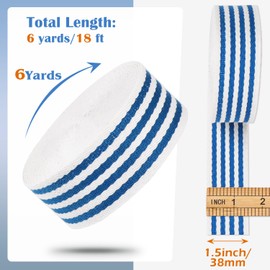PECMER Cotton Webbing 1.5 Inch for Bag Straps, Striped Blue-White,6 Yards