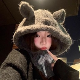 Women's Cute Rabbit Ear Balaclava for Autumn & Winter (lf1451) Free Size/M(56-58cm) Beige 4ea