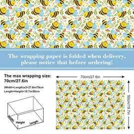 Grehge Bee Wrapping Paper 6 Style Yellow Blue Floral Bee Wrapping Paper Folded Flat Spring Summer Art Paper 19.7 x 27.6 In for Birthday Bridal Baby Shower Wedding DIY Crafts Gift Packing