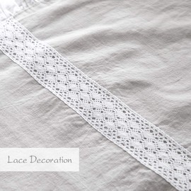 Simple&Opulence 100% Linen Frill Floral Flax Queen Size Duvet Cover Set(88''x92''), Shabby Chic Ruffle Edge with Lace Insert Decoration, 3 Piece Farmhouse Bedding 1 Comforter Cover and 2 Pillowshams, Floral Grey