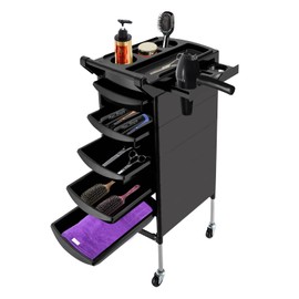 YUNLAIGOTOP Salon Trolley, Salon Trolley Multifunctional Tool Cart, Hair Salon Storage Tool Cart with Rolling Wheels & 5 Drawers & 2 Side Tray, Salon Trolley for Beauty Salons, Barber Stores, Home