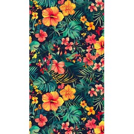 Tropical Orange Pink Green Florals Leaves Print Pattern Outdoor 5x7 Rug for Deck Porch Patio Balcony Waterproof Washable Outside Area Rugs in Camping Backyard Garden Visual Vibrant Modern Carpet
