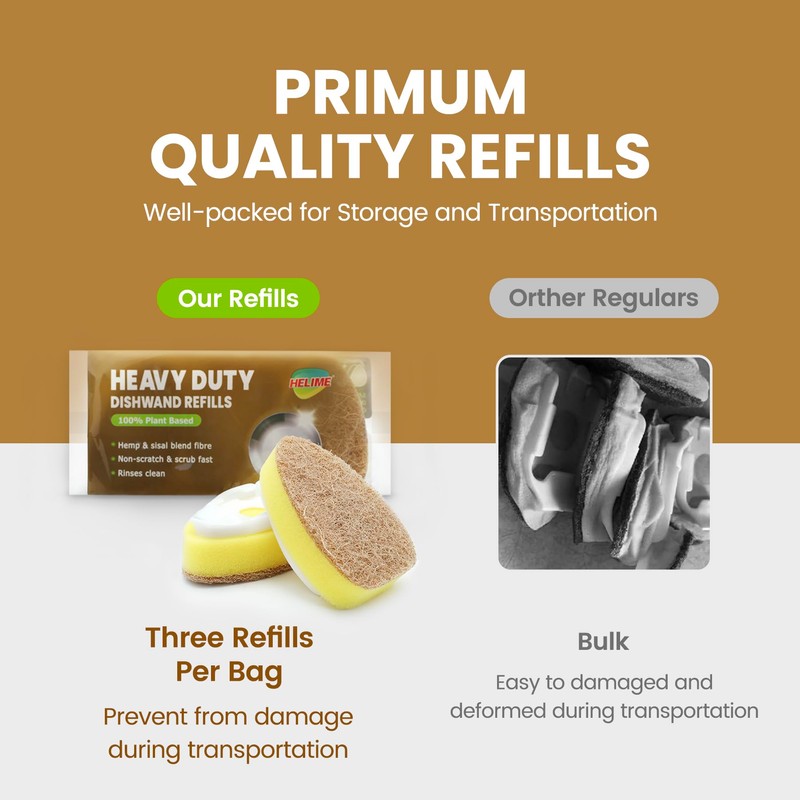 HELIME Natural Dishwand Refills Sponge, Non Scratch Dish Wand Sisal