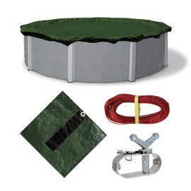 Blue Wave Silver 12-Year 24 ft Round Above Ground Pool Cover for Winter – Durable & Weather-Resistant Polyethylene – 4 ft Overlap, Black Underside, Reinforced Grommets, Winch, Cable – Forest Green