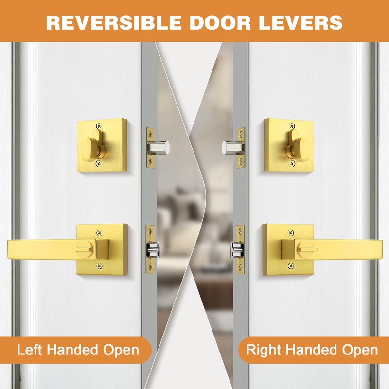 Probrico Brushed Gold Exterior Door Locksets, Heavy Duty Square Keyed