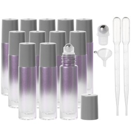 SESENSE Essential Oil Roller Bottles, 10ml Thick Glass Perfume Roller Bottles with Funnel Opener and Dropper Colored Glass Empty Bottles with Stainless Steel Roller Balls (Grey, 12 Pack)