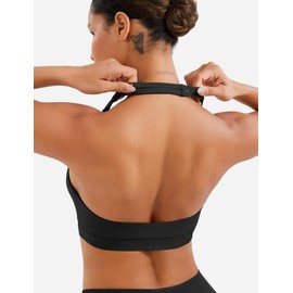 YEOREO LuxFlow Cross Over Workout Halter Sports Bra for Women Backless Gym Bra Padded Black XL
