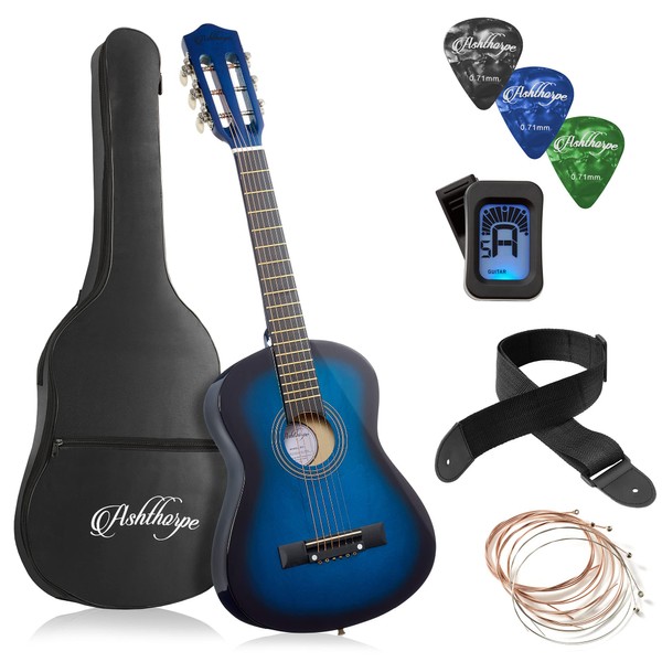 Ashthorpe 30-inch Beginner Acoustic Guitar Package (Blue), Basic Starter Kit