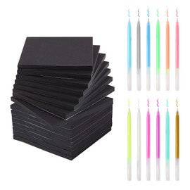 Black Sticky Notes（16 Pack）3 x 3 Inches and Gel Pens for Black Paper（12 pens） Black Paper and Colored pens Applicable to Families, Schools and Offices