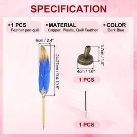 PATIKIL Feather Pen Quill, Feather Ballpoint Pen Bulk Refined Vintage Feather Calligraphy Pen with Bronze Pen Holder for Guest Signature Wedding Bridal Office Writing, Dark Blue