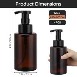 Segbeauty Foam Soap Dispenser, 4 Pcs 400ml Hand Soap Dispenser, Plastic Pump Bottle, Shampoo Bottle with Labels, Refillable and Leakproof (Brown)