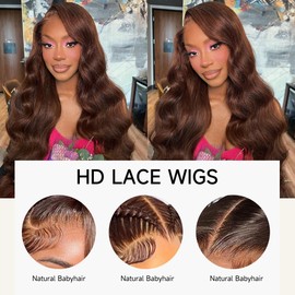 KEKEYY 22 Inch Chocolate Brown Lace Front Wig 13x4 Body Wave Lace Front Wigs Human Hair Pre Plucked with Baby Hair Brown Wig Human Hair 200 Density HD Lace Frontal Wigs Human Hair