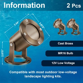 Rossesay 2 Pcs Solid Brass Waterproof Pond Lights Underwater 7W MR16 LED Bulb Submersible Led Lights for Long Lasting Beautiful Watertight Bright Pond and Pool Water Fountain(Bronze Color)