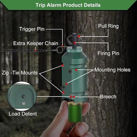 Perimeter Trip Alarm,12 Gauge Camping Trip Wire Alarm Device with 4pcs Screws,Early Warning Security System for Outdoor and Property Safety/Bear Deterrent -Dark Green (Adapter Not Included
