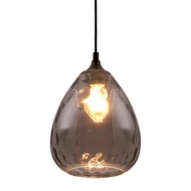 Homebelife Smoked Hammered Glass Pendant Light with Matte Black Accent, Adjustable Hanging Lamp for Kitchen, Dining Room, and Living Room