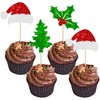 24 piezas de adornos de Navidad para cupcakes con purpurina y hojas de acebo, bayas para árbol de Navidad, diseño de Navidad, decoración de pasteles para fiestas de cumpleaños