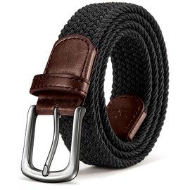 KEMISANT Men Belt-Stretch Woven Braided Belt For Men Golf Casual Jeans Dresses with Nylon Canvas 1 3/8" (Black,46"-50" Waist Adjustable)