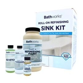 Bathworks Roll-On Sink Refinishing Kit with EZ-Etch - 11 fl oz Coating & Tools Included, High Gloss Almond, Professional-Grade DIY System for Sinks & Small Fixtures - Durable Non-Yellowing Finish