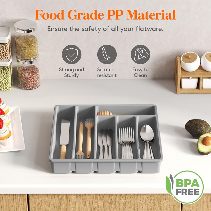 Lifewit Silverware Drawer Organizer Tray, Plastic Cutlery Storage for Kitchen