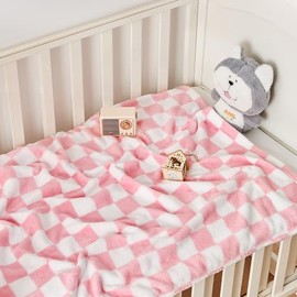 Yurhap Yurhap Checkered Baby Blanket for Girls Pink Fleece Baby Blankets for Girls Boys, Warmer Comfort Lightweight Bed Blanket for Toddlers Infants or Newborn, 30'x40', Pink