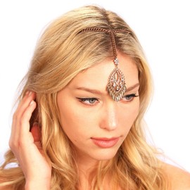 Kristin Perry Bronze and Gold Grecian Crystal Tikka Chain Headpiece Headband