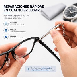 Destornillador de Precisión para Gafas y Relojes, Acero, Kit de Reparación con Llavero, Herramientas de Mano Portátiles, 1 Pieza