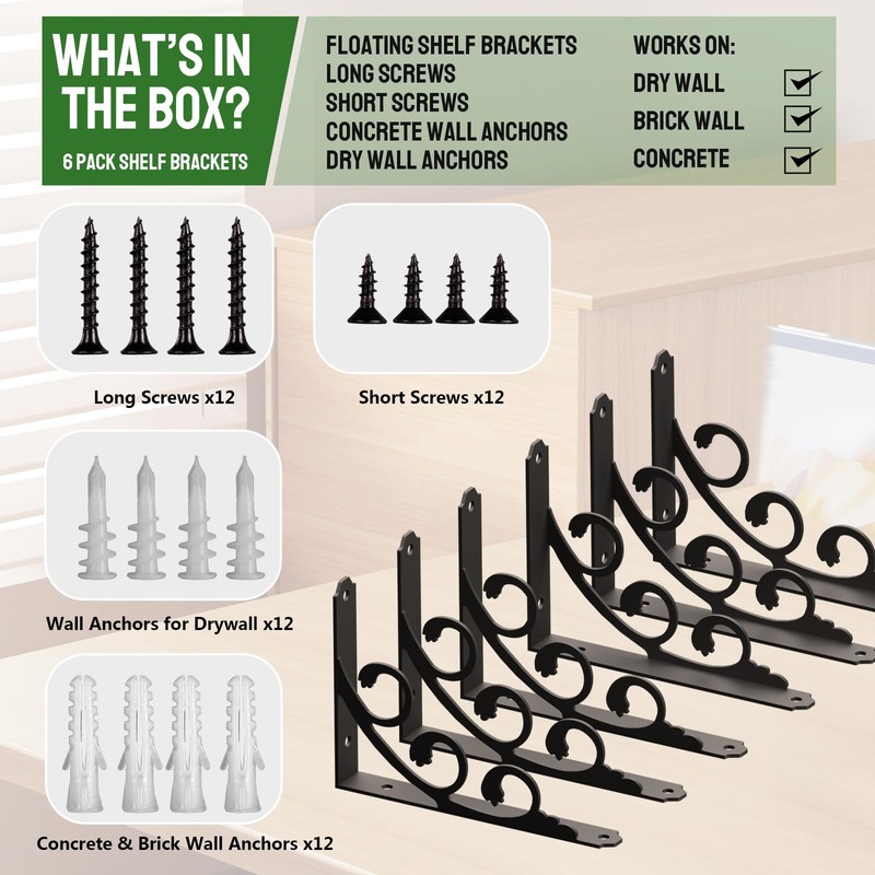IARTOPS L Shelf Brackets for 10" - 12" Board, Floating